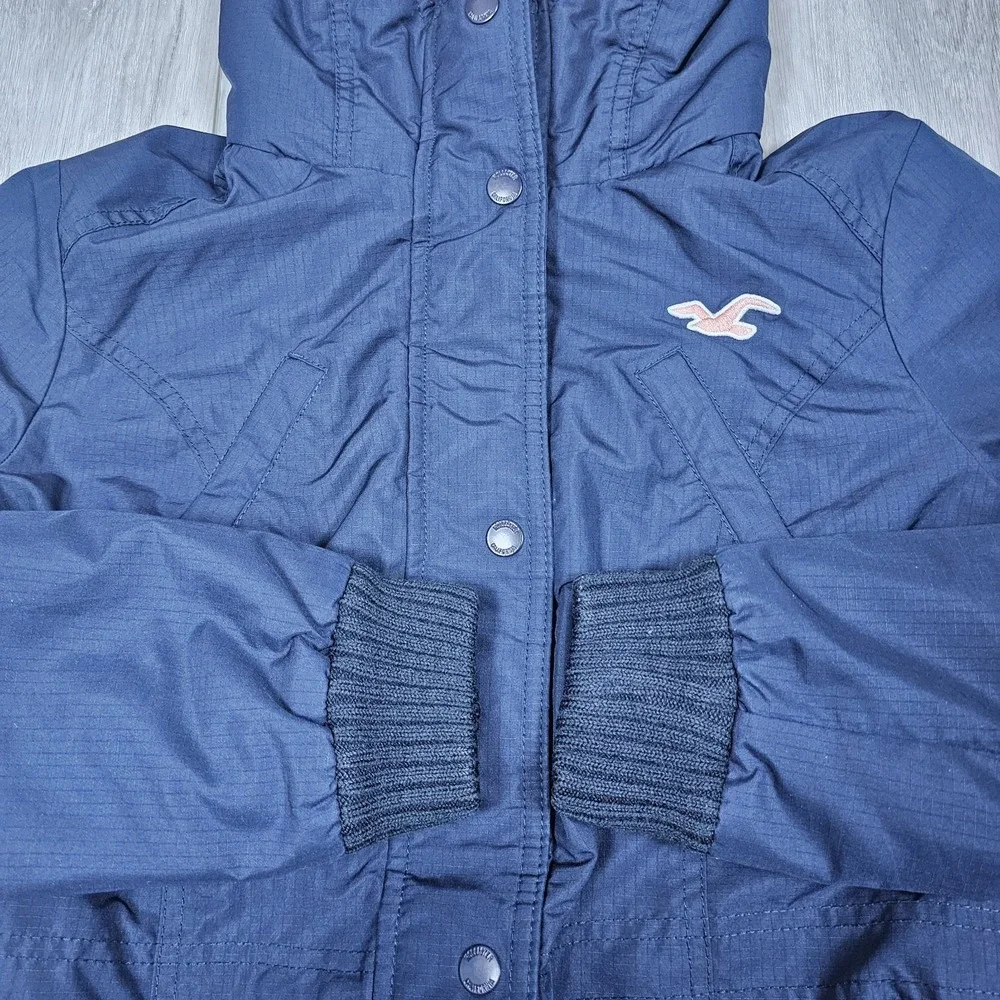 Hollister California All Weather Jacket Womens Small Blue Full Zip Sherpa Hoodie